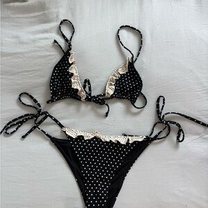 Blackbough black & white polka dot ruffles bikini set
